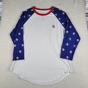 Redneck Riviera Baseball Tee Men Size L White Blue Stars Patriotic Raglan Shirt